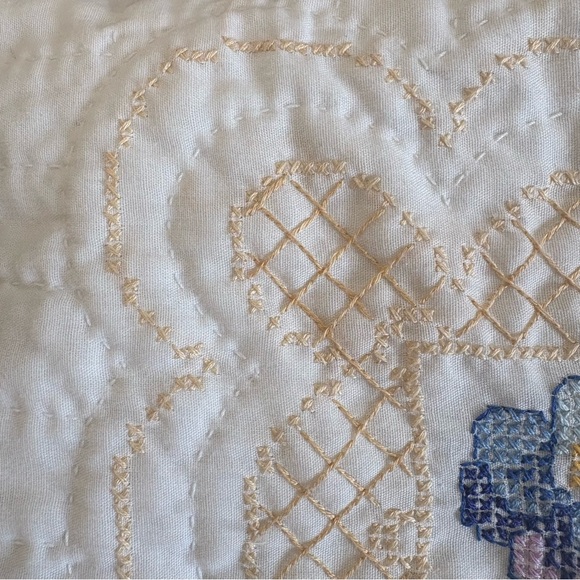 Handmade Quilted Cross Stitch Embroidered Butterfly & Floral Cotton Pillow Sham - Picture 9 of 15